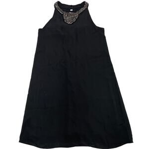 Love...Ady Dress Womens X Small Black Halter Beaded Shift Trapeze Mini LBD